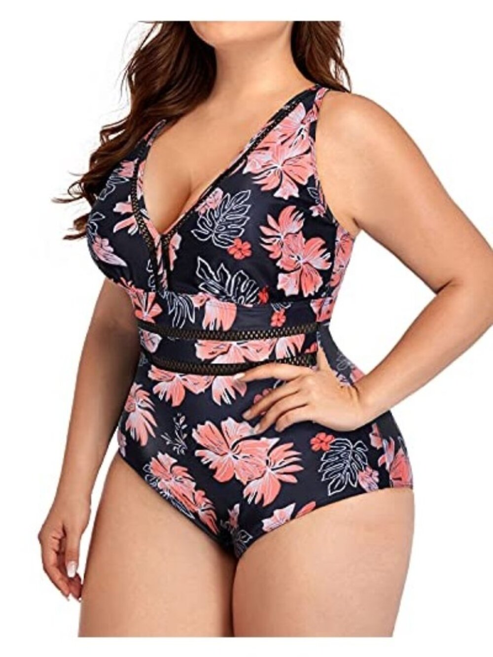 Summer Mae One-Piece Swimsuit Women Size 18W Black Orange Tropical Floral NEW